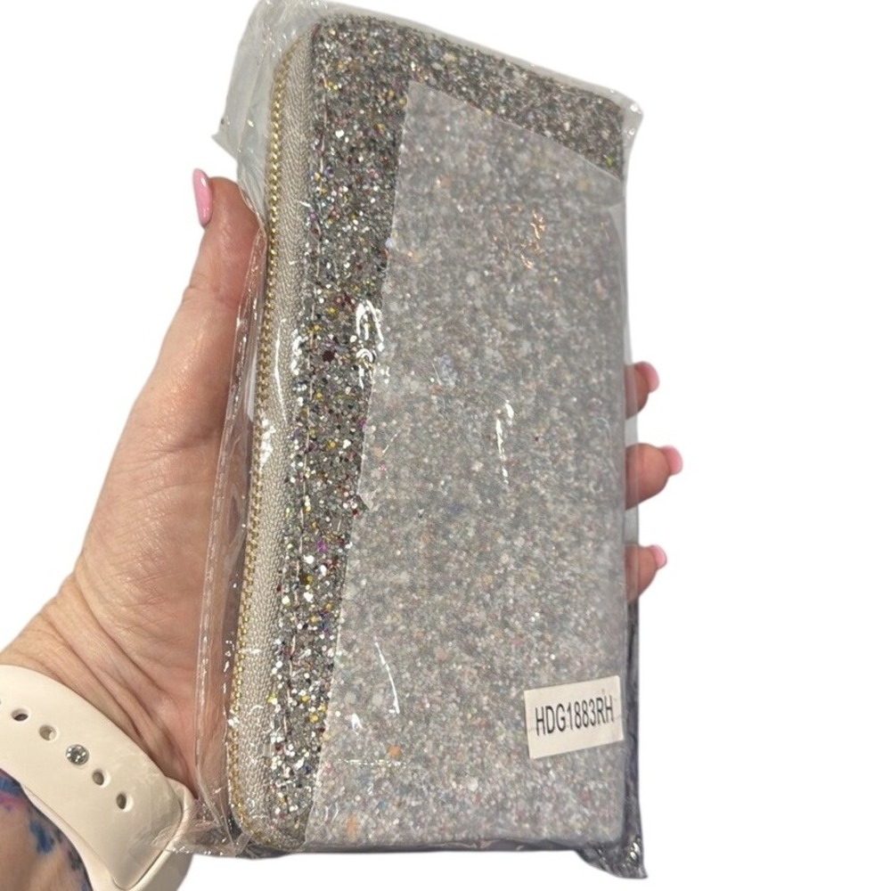 Riah Fashion Glitter Wallet Clutch Zip‎ Around Card Holder Silver